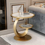 Round Stone Top Side Table with Storage Shelf - Modern End Table for Living Room, Sofa, or Couch