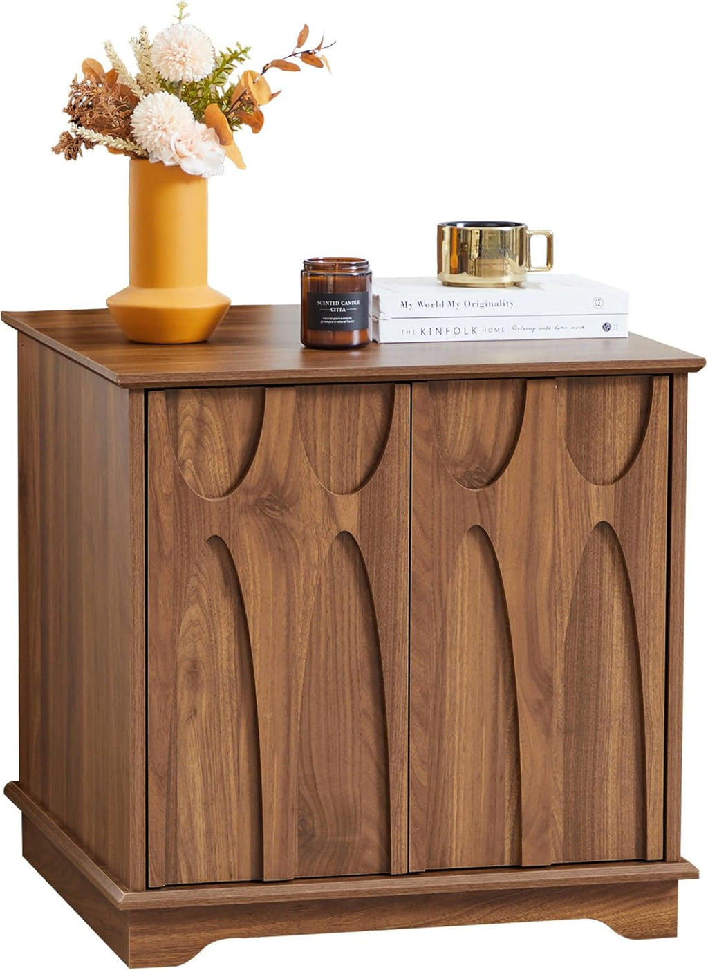 Bifins 24inch Large Square End Table with Storage,Mid Century Modern 2 Door Sofa Side Table with Shelf for Living Room Office