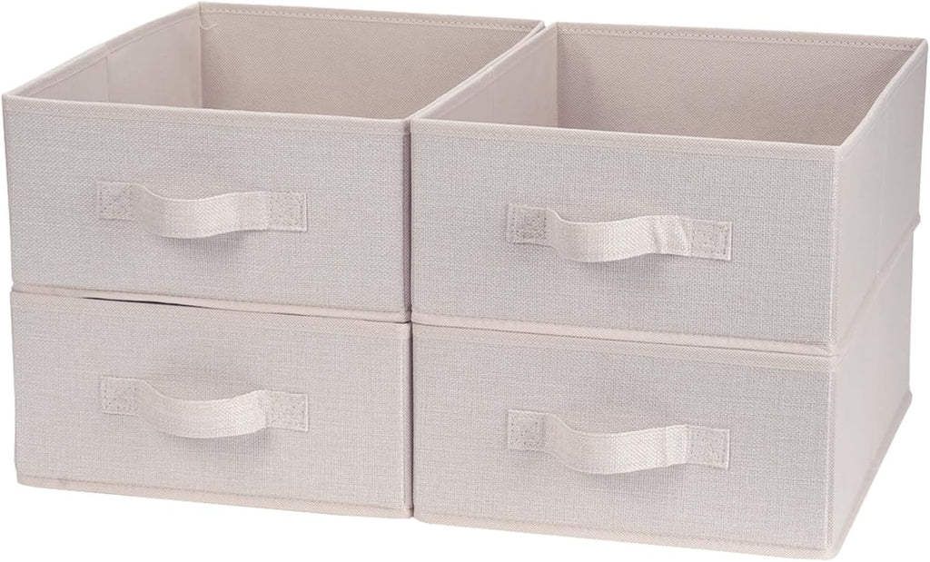 Clothings Collapsible Storage Bins, Foldable Organizers and Storage Baskets Cube Storage Bin for Bedroom Living Room (4 Pack) (Flaxen, 15.4x11.4x5.5inch)