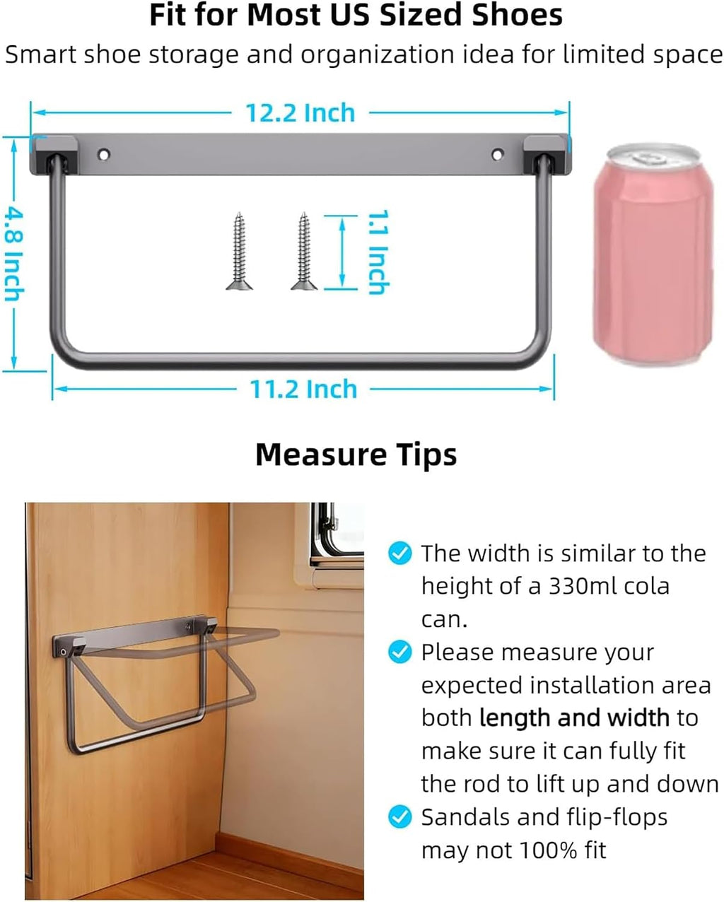 2026 New RV Shoe Storage 4-Pack Foldable Aluminum Wall Mounted Shoe Rack, Space Saver Camper Organizers and Storage for Travel Trailer, Bedside & Hallway - Rustproof Silver