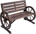 Hassyee Outdoor Patio Wooden Bench with Wagon Wheel and Slatted Design for Poolside, Park, Special Garden Bench with Rustic Style and Durable Wood Construction for Deck, Lawn