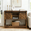 Entryway Table with Storage, Farmhouse Buffet Cabinet Coffee Bar Kitchen Island with Sliding Barn Doors & Shelves, Console Table for Kitchen, Dining Room, Living Room, Brown