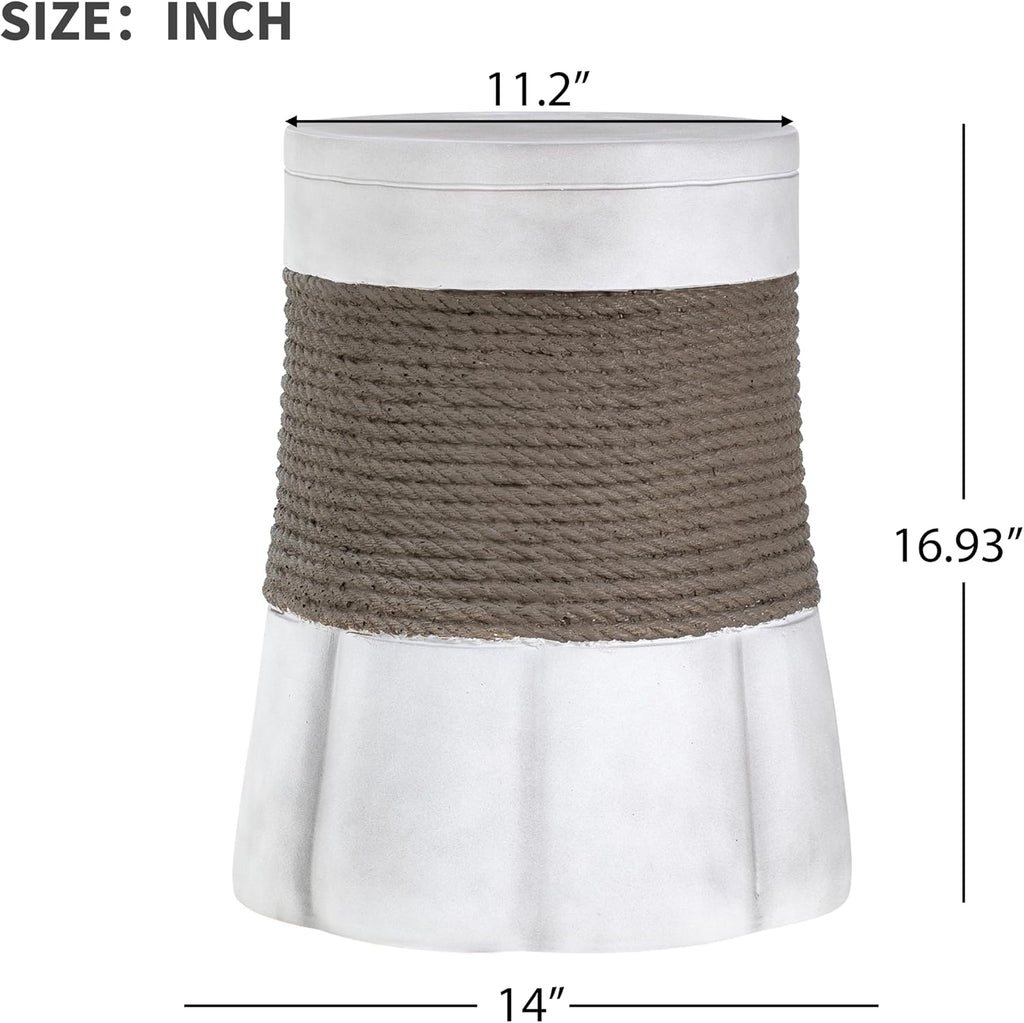 JIJIWANG 16.93" H Outdoor Stone Side Tables for Patio, Moden Coffee Table with Brown Retro Woven Rope and Fan-Base MGO, Small End Table for Home, Office, Living Room & Outdoor Brown+Gray