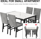 DKLGG 5-Piece Dining Table Set for 4, Faux Marble Kitchen Table Chairs Set of 4 with Upholstered Chairs, Modern Dining Room Table Set for Small Spaces (White+Tufted Grey)