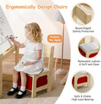 EXPERLAM Kids Table and 2 Chairs Set, Wooden Toddler Activity Table with Adjustable Drawing Tabletop, Safety Hinges, Storage Drawers &Bookshelf for Playroom, Nursery, Ages 1-6, Burlywood