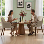 Upholstered Dining Chairs Set of 2, Modern Kitchen Chairs with Back and Curved Armrest, Fabric Side Dining Room Chairs with Wood Legs for Kitchen Dining Room Restaurant, Beige