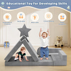 Lischwert Kids Couch, Modular Kids Play Couch, Child Sofa for Girls Boys, Toddler Sectional Sofa with Building Fort, Convertible Foam Playhouse for Baby Indoor Outdoor (9, Grey)