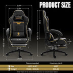 Dowinx Big and Tall Gaming Chair 350LBS, Racing Style Ergonomic Computer Chair with Side-Mounted Recline Control, Footrest & Massage Lumbar, High Back Chair with Embroidered Design for Work, Black