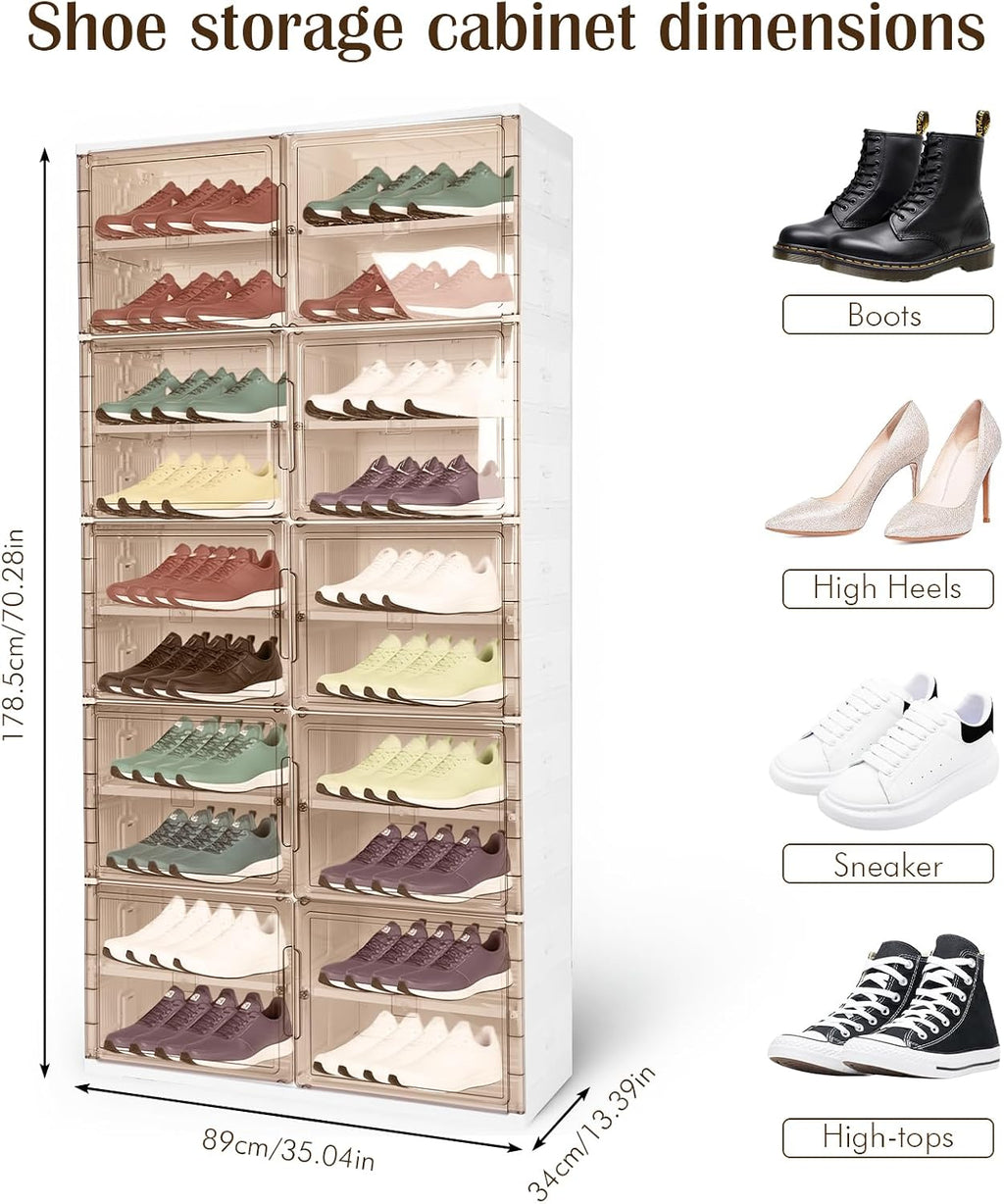 10 Tiers 40 Pairs Large Plastic Folding Shoe Cabinet with Doors Foldable Shoe Rack Organizer Cabinet for Closet Entryway Living Room