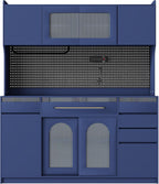SOFTSEA Tall Kitchen Pantry with Hutch and 6 Drawers, Large Coffee Bar Storage Cabinet with 5 Doors & Adjustable Shelves, Pantry Organizer with Pegboard and Power Outlet, for Dining Room, Blue
