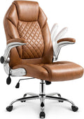 NEO CHAIR Executive Office Chair High Back Ergonomic Computer Desk Chair with Adjustable Lumbar Support Padded FILP-up Arms PU Leather Comfy Task Tilt Swivel for Home (Brown)