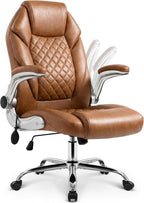 NEO CHAIR Executive Office Chair High Back Ergonomic Computer Desk Chair with Adjustable Lumbar Support Padded FILP-up Arms PU Leather Comfy Task Tilt Swivel for Home (Brown)