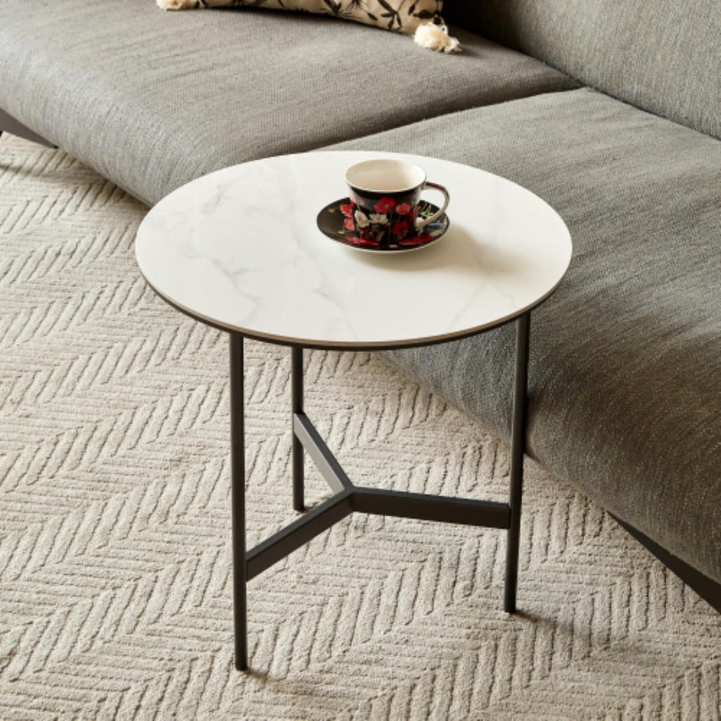 Side/End Table - Small Round Accent Table, Metal Gray Narrow Night Stands with Sharp, Ideal for Any Room-Side Tables Living Room, Bedroom, Tall Plant Stand Balcony, Indoor