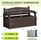 Greesum 80 Gallon Heavy-Duty Outdoor Storage Bench with Cushion, UV-Resistant Resin Bench with Armrest, Deck Box for Garden, Poolside, Patio, Dark Brown