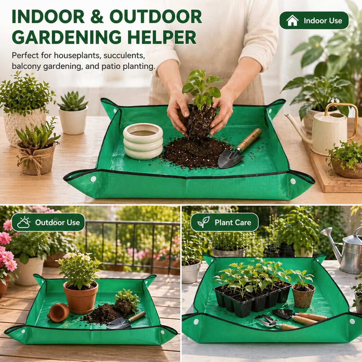 Thickened Waterproof Reusable Garden Mat, 20"X20" Plant Repotting Pad for Soil Changing, Indoor Outdoor Planting, Mess-Free Transplanting Tray, Gardening Gifts for Plant Lovers