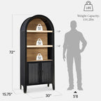 Best Choice Products 72" Tall Arched Pantry Cabinet w/Reeded Doors, 5-Tier Bookshelf, Armoire, Hutch, Bookcase, Storage Cabinet w/Adjustable Shelves, for Dining Room and Livingroom - Black Oak
