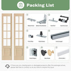 Bifold Doors for 42"×80"(Double 21inx80in) Opening, Clear Glass French Interior Folding Barn Door with Concealed Hardware Kit Included, Support DIY Dyeing, Preassembled Door, Save Space