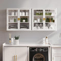 NEWOWNDS 56" Kitchen Wall Cabinets,Display Wall Mounted Cabinet,Floating Cabinet with Glass Doors,Over The Toilet Storage Cabinets, Upper cabinets for Launtry, Kitchen,Bathroom, Gold Handle