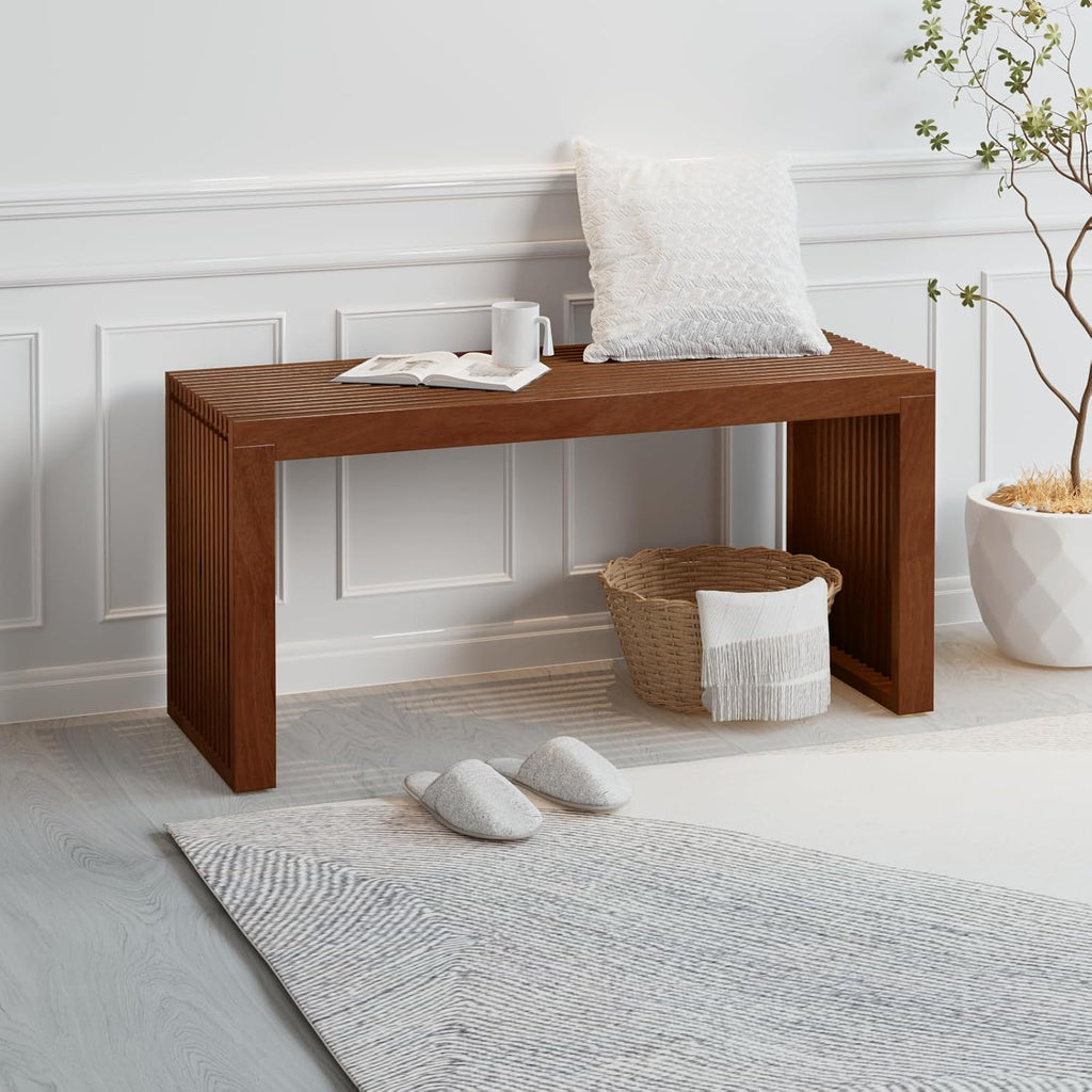 APRTAT Bamboo Dining Bench Indoor Long Entryway Shoe Rack Bench,Outdoor Modern Wood Benches 35 Inch Bamboo Bench for Living Room Hallway Bedroom Bathroom