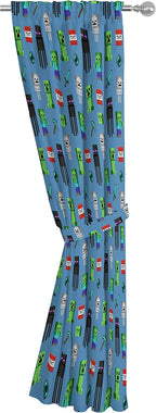 Jay Franco Kids Window Drapes - 4 Piece Curtain Set Includes 2 Tiebacks, Beautiful Bedding Room Décor and Easy Set Up, Blue - Minecraft, 84 Inch