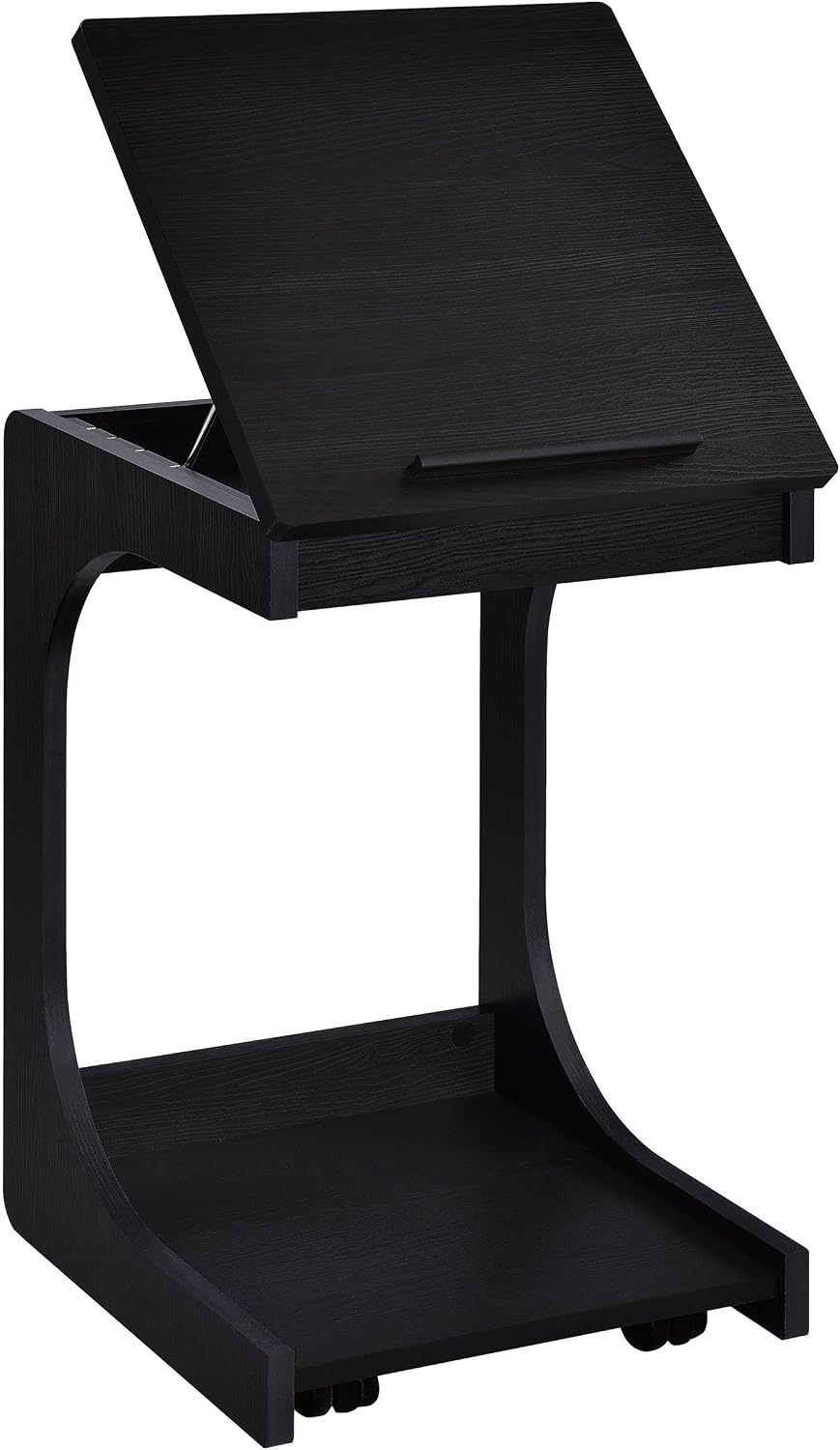 Coaster Home Furnishings - Ralston - Wood - C-Shaped Lift-Top Side Table with Sculpted Frame, Lower Open Shelf, and Black Casters - Living Room - 25.5-Inch - Black Finish - 930290