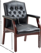 Leather Office Reception Guest Chairs, Ergonomic Office Executive Side Chair, Mid-Back Waiting Room Conference Office Guest Lobby Chairs with Padded Seat and Arms,No Wheels,1 PC(Black)