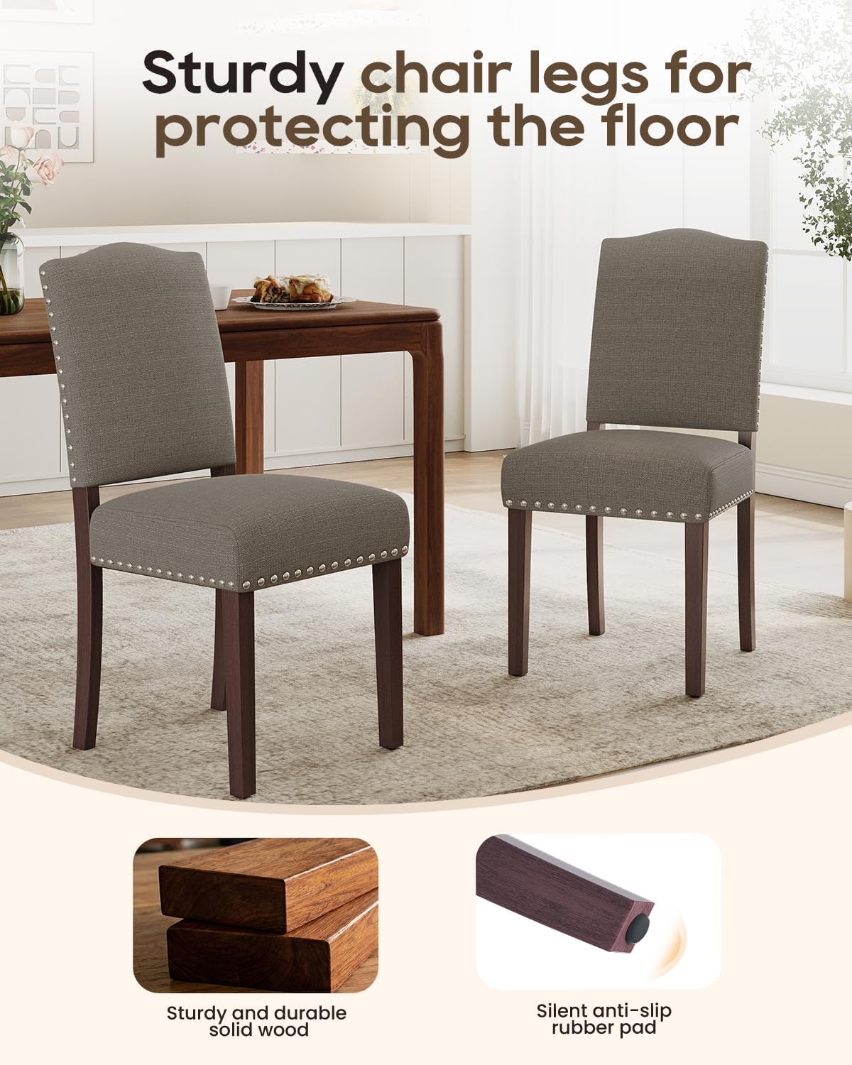 Upholstered Dining Chairs Set of 6 with Thickened Seat Cushion, Wooden Mid-Century Modern Fabric Farmhouse Kitchen Chairs for Dining Room Living/Restaurant/Reading Room
