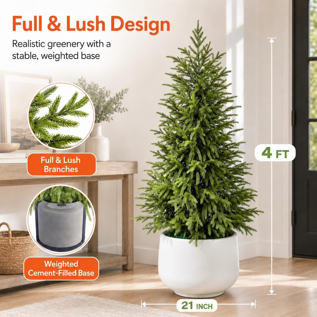 4FT Lighted Artificial Norfolk Pine Tree Outdoor with Lights｜Artificial Topiary Outdoor Tree｜Realistic PE Artificial Outdoor Plants｜Artificial Norfolk Faux Plants Potted UV Resistant