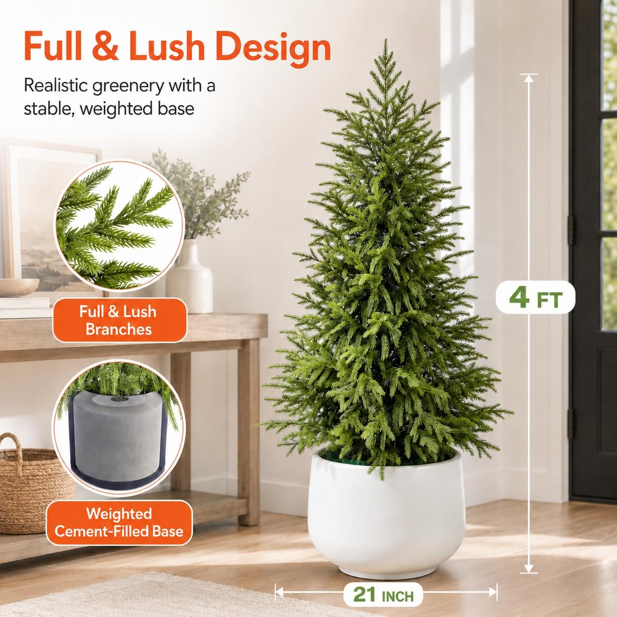 4FT Lighted Artificial Norfolk Pine Tree Outdoor with Lights｜Artificial Topiary Outdoor Tree｜Realistic PE Artificial Outdoor Plants｜Artificial Norfolk Faux Plants Potted UV Resistant