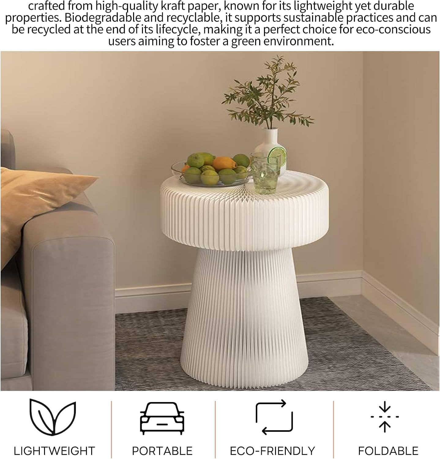 Folding Mushroom Shaped Side Table Small Round End Table for Living Room Bedroom Couch Office Corners