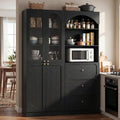 Cyclysio 80" Tall Pantry Cabinet with 3 Drawers, Arched Kitchen Storage Cabinets with 3-Tier Open Shelves and Glass Doors, Wood Floor Cupboard with Seamless Fit Wall for Living Room, Kitchen
