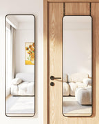 Antok 48"x14" Over the Door Mirror, Full Length Mirror Door Hanging with Aluminum Metal Frame, Rectangle Wall Mounted Body Mirrors for Bedroom, No-Drill Space Saving Dressing Mirrors, Black