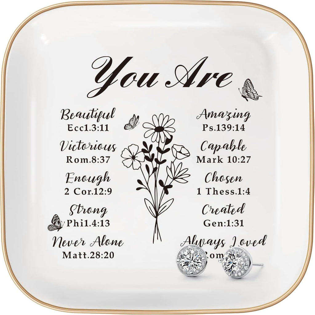 Christian Jewelry Dish Gifts for Women,Personalized Confirmation Jewelry Tray Gifts for Teen Girls，Baptism Gifts for Girl with Bible Verse for Birthdays Christmas (You Are)