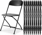HealSmart 10 Pack Indoor/Outdoor Folding Chairs, Black Plastic Foldable Chair, Portable Stackable Commercial Stable Seat, Steel Frame, 330 lbs Capacity for Events Office Wedding Party Kitchen Dining