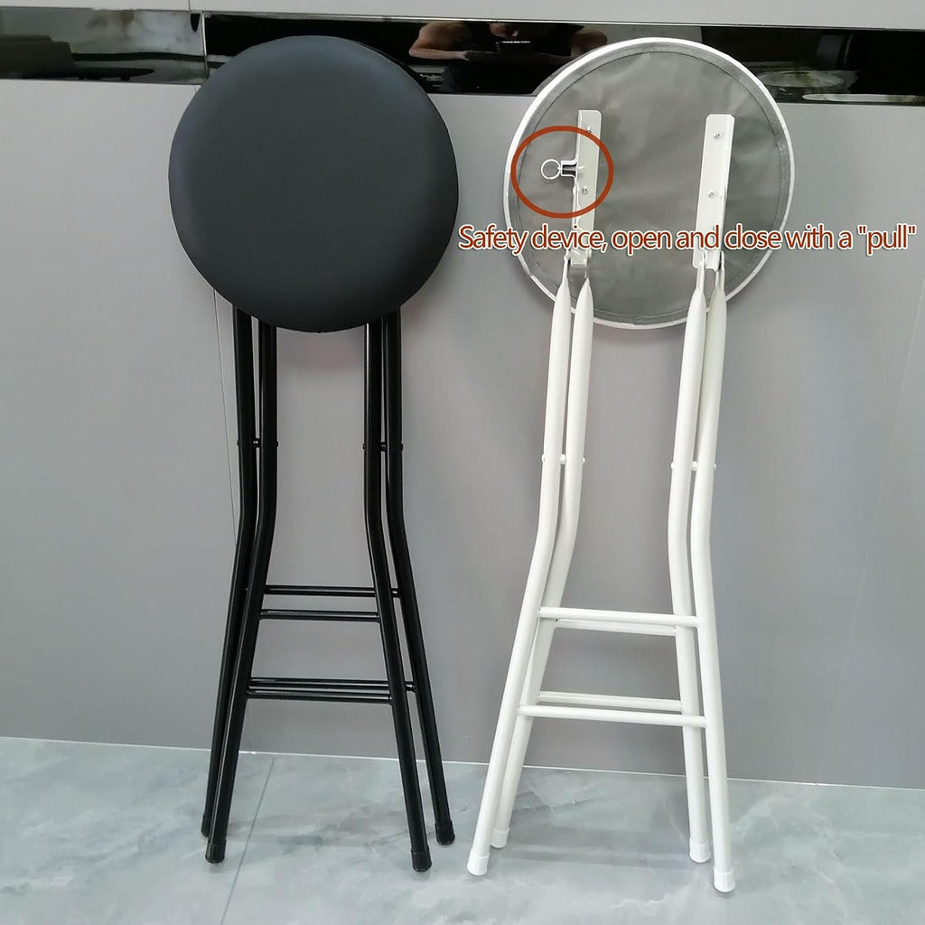 Round Padded Folding High Chiar for Kitchen, Outdoor, Camping, Foldable Bar Stool Backless, Portable Adult Foldable Stool (Color : Black, Size : 80cm/31.5in)