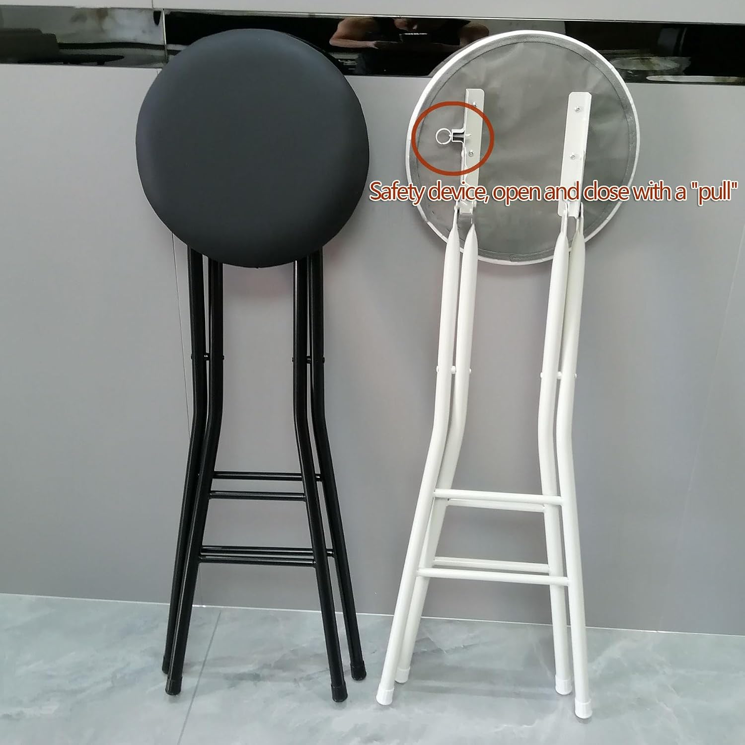 Round Padded Folding High Chiar for Kitchen, Outdoor, Camping, Foldable Bar Stool Backless, Portable Adult Foldable Stool (Color : Black, Size : 80cm/31.5in)