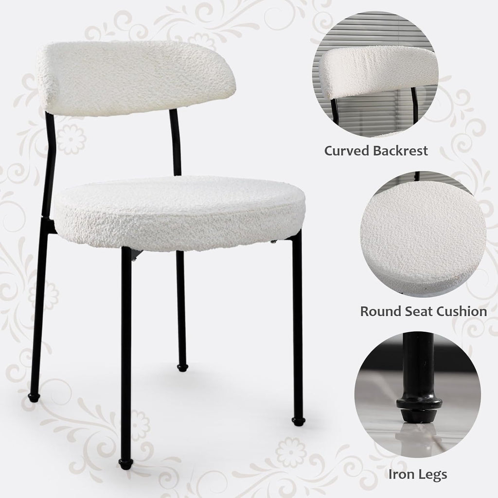 3-Pieces 24" Small Round Dining Table and Dininig Chair Set for 2,MDF Table Top and Heavy Metal Base Leg for Dining Room Apartment Small Space,Boucle Fabric, White