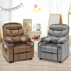 Kids Recliner, Kids Recliner Chair w/ 2 Cup Holders, Velvet Fabric Chairs Comfy w/Adjustable Backrest & 3 Pockets, Toddler Furniture Sofa for Boys Girls Aged 3+