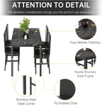 AWQM 5 Piece Dining Table Set for 4,Faux Marble Kitchen Table and Chairs for 4, Modern Dining Room Table with 4 Chairs,Dinner Table Set for Small Spaces, Black