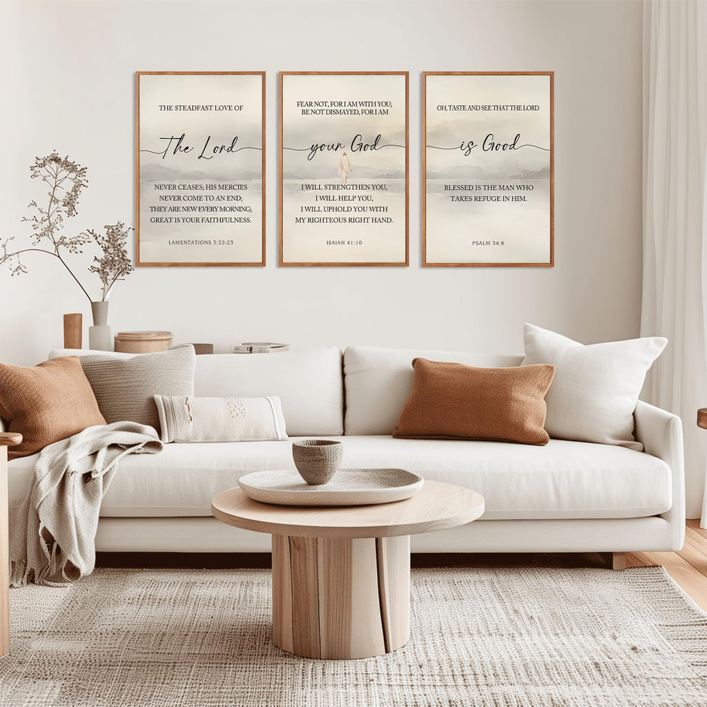 HLNIUC Christian Scripture Framed Wall Art Set of 3,The Lord Your God Is Good Wall Decor(24x36),Inspiring Easter Bible Verse Canvas Artwork,Modern Religious Quotes Prints for Church,Bedroom,LivingRoom