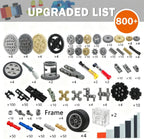 MALEKO Technical Gears-Axles-Pins-Wheel Set, 800+ Piece Technical Parts Compatible with Major Brands, Building Block Accessories Kit-Motor, Wheels, Chain Link Connector, Tires