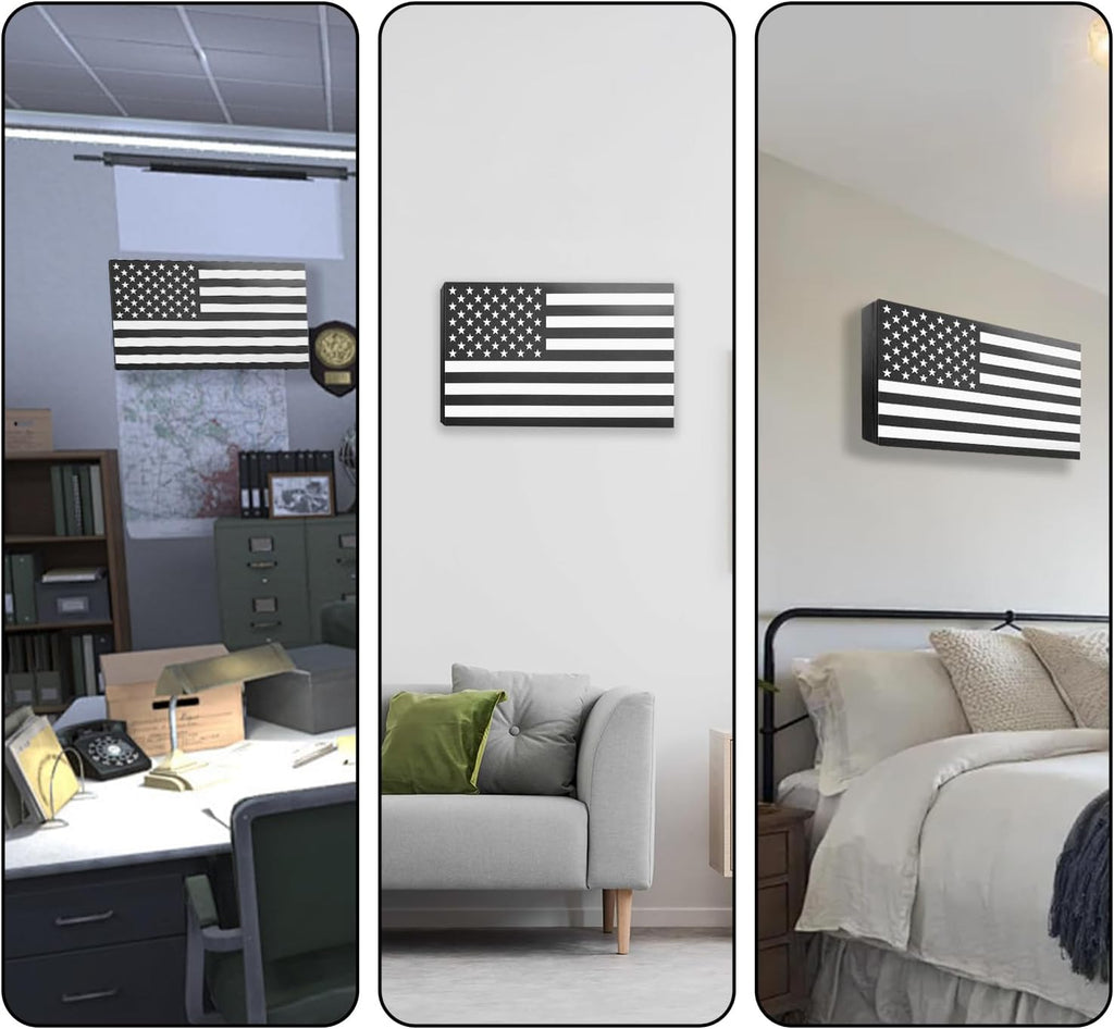 American Flag Gun Concealment Case, 19.7" x 11.8" x 4.9" American Flag Wall Hanging Concealed Gun Cabinet, Combination Lock All Iron Frame for Police Gift