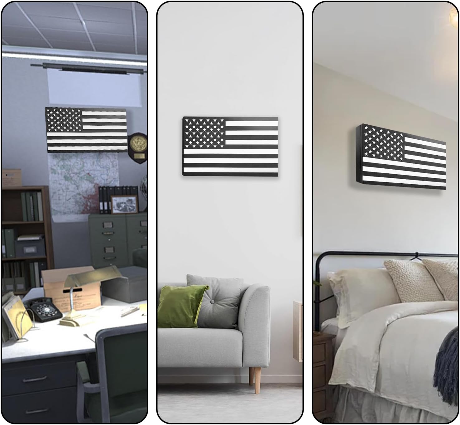 American Flag Gun Concealment Case, 19.7" x 11.8" x 4.9" American Flag Wall Hanging Concealed Gun Cabinet, Combination Lock All Iron Frame for Police Gift