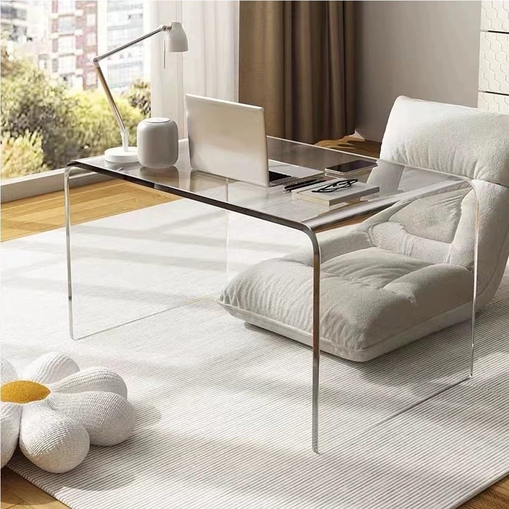 Acrylic Clear Side Table, C-Shape Bedside Table, Modern End Table, Sofa End Table, Small Snack C Tables for Living Room, Bedroom, Balcony, Patio, Office(Orange,65cm/25.6in)