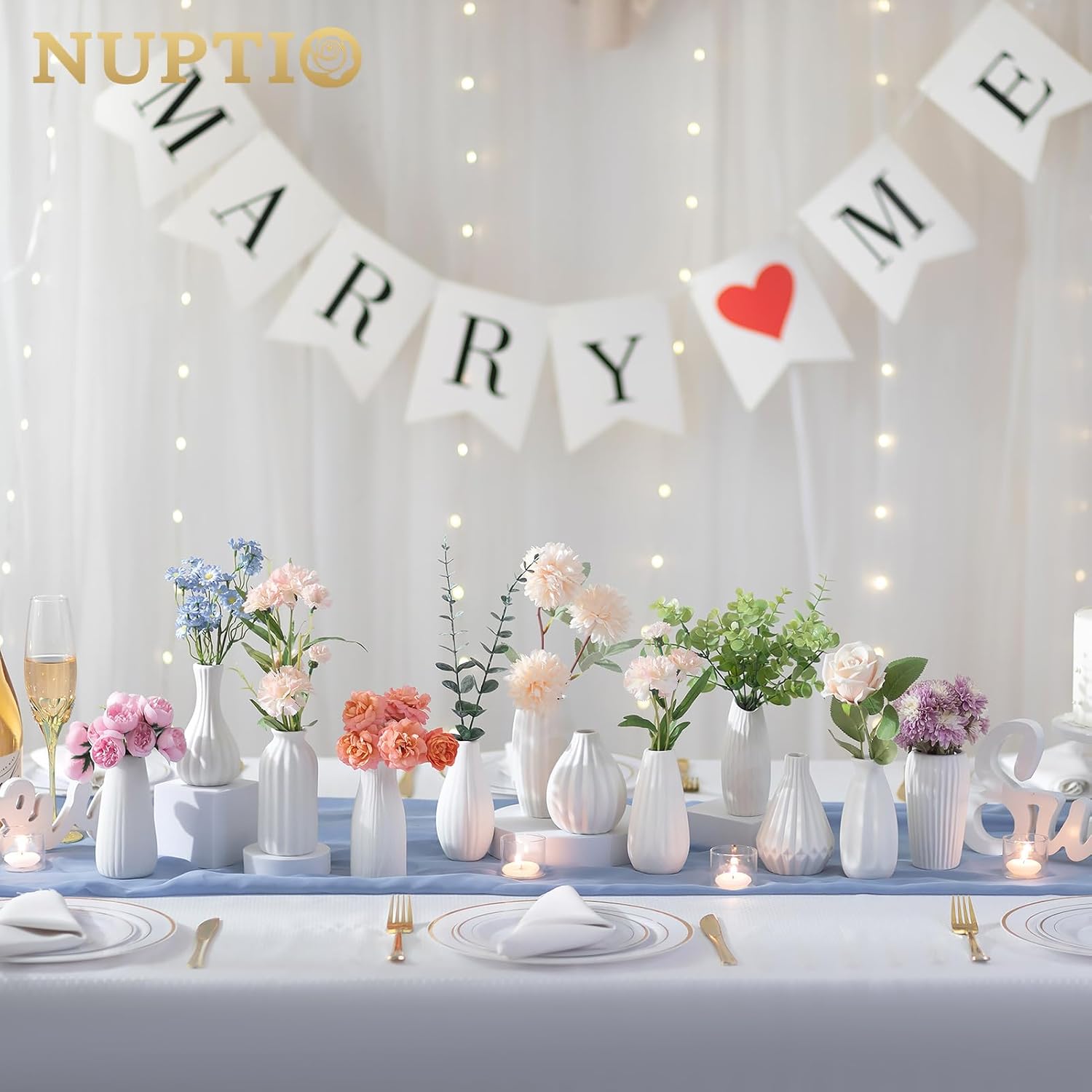 White Ceramic Vase for Table Decor: NUPTIO Small Bud Vases for Flowers - Centerpiece Table Decorations for Christmas Home Wedding Dining Room Set of 4