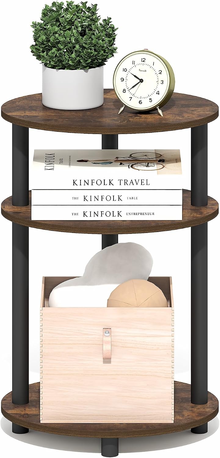 Furinno Turn-N-Tube Side Table, 3-Tier Oval End Table, Night Stand, Bedside Table, for Living Room, Bedroom, Amber Pine