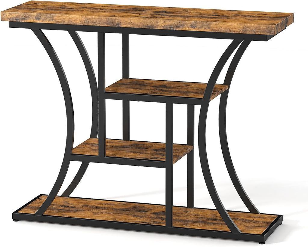 41.3" Industrial 4 - Tier Console Table with Curved Metal Frame, Narrow Long Sofa Table & Entryway Table with Storage Shelves for Living Room, Accent Table for Hallway Furniture Foyer