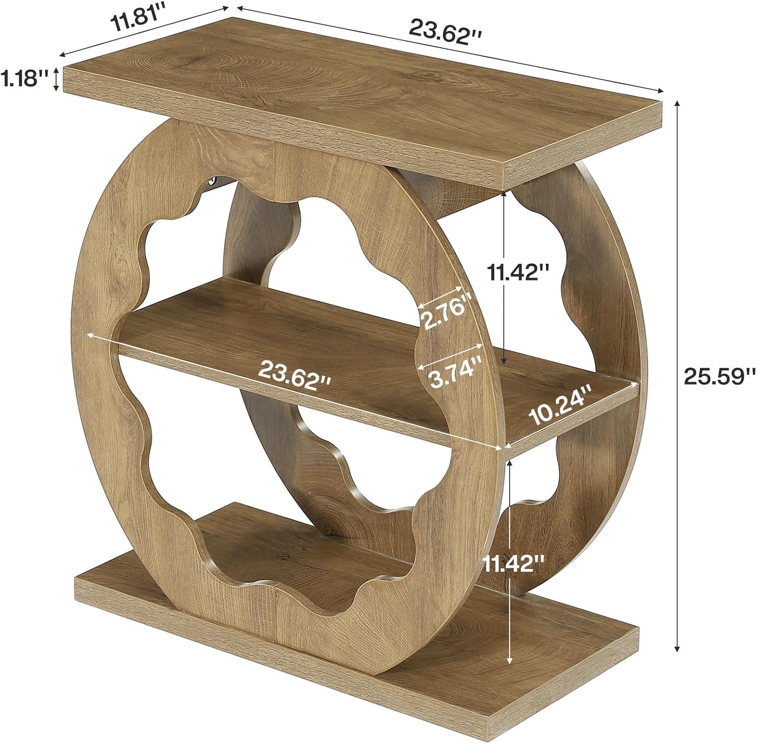 Tribesigns End Table Set of 2, Narrow Side Table with Storage, 3-Tier Couch End Table Bedside Tables for Small Spaces, Bedroom, Natural Oak