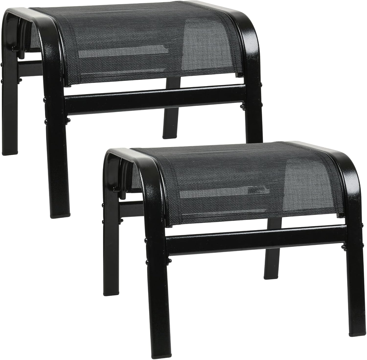 Patio Outdoor Ottoman 2 Set, Modern Footstools Textliene Metal Foot Rest Black