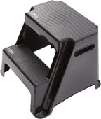 Rubbermaid 2-Step Molded Plastic Step Stool, Lightweight with Slip Resistant Treads and Non-Slip Feet, Black (Amazon Exclusive)